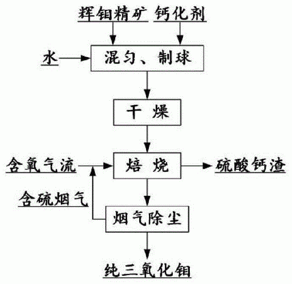 鉬精礦二氧化硫輔助鈣化焙燒提取三氧化鉬的方法與流程