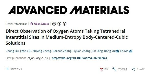 西安交大&清華大學(xué)《Advanced Materials》，IF=30.85：實(shí)現(xiàn)固溶體合金中間隙溶質(zhì)原子占位的直接觀察！