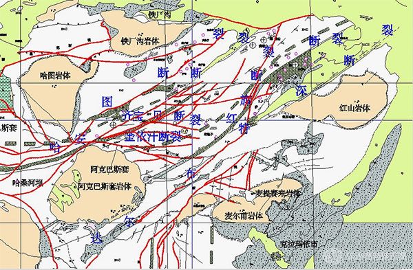 哈圖金礦區(qū)主干斷裂分布圖