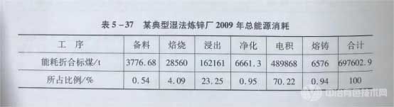 某典型濕法煉鋅廠2009年總能源消耗