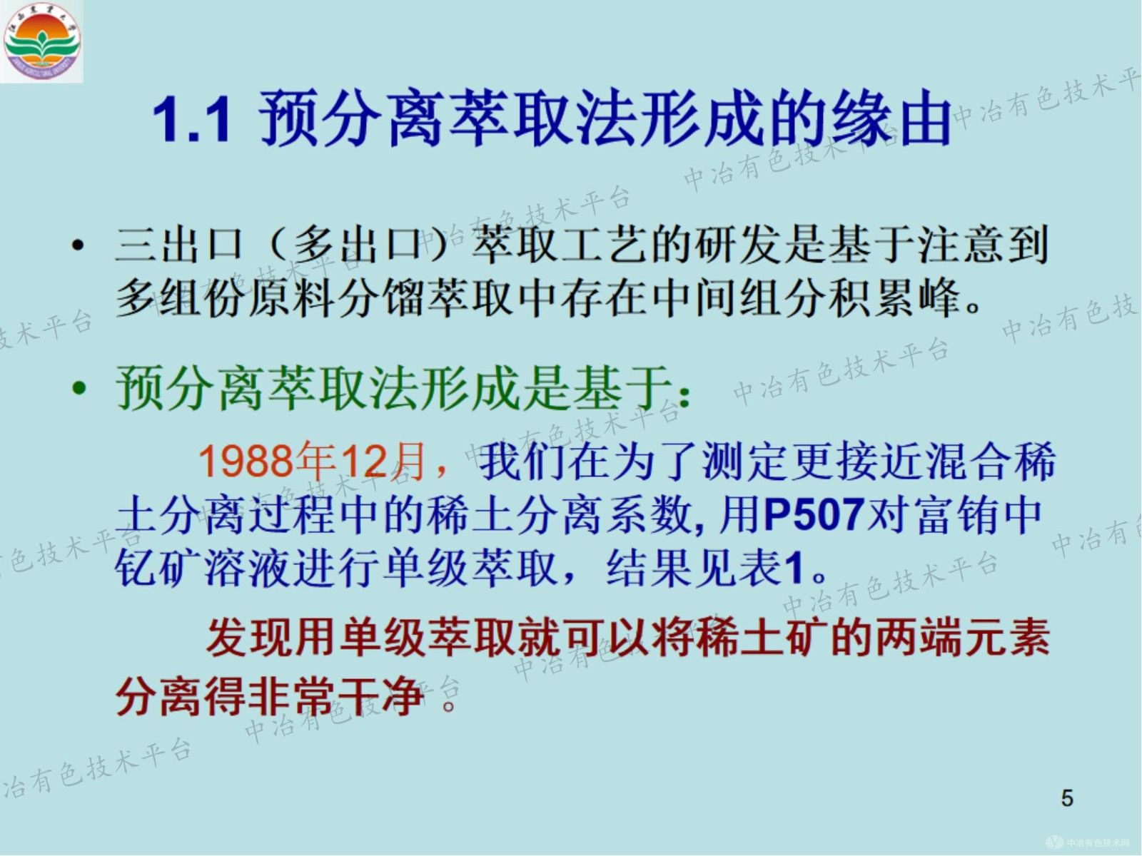 預分離萃取法研究及其應用