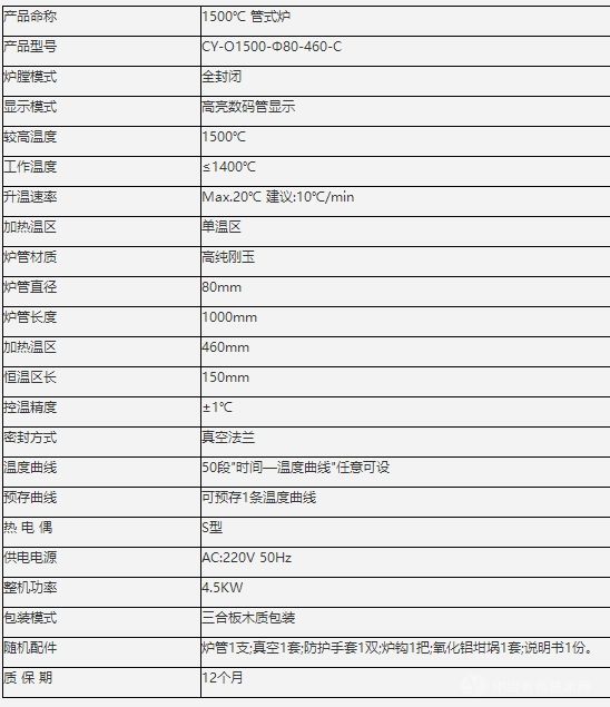 1500℃單溫區(qū)φ80管式爐